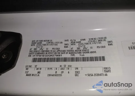 2016 Ford F-150 Xlt from USA, damaged, VIN 1FTFW1EG3GKE79081